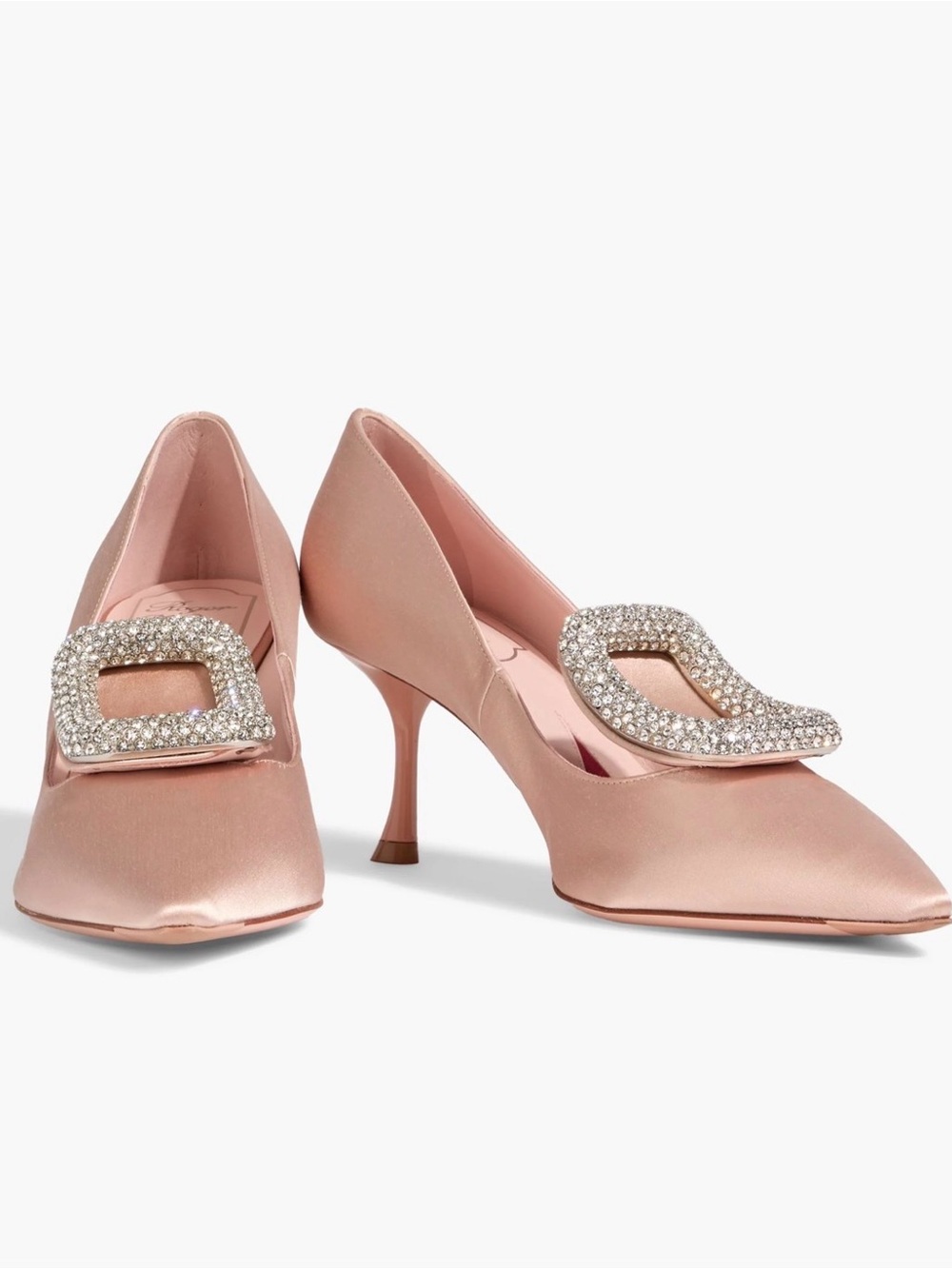 Roger Vivier Choc Strass Satin Crystal Buckle Pumps Size 37.5 | New!✨